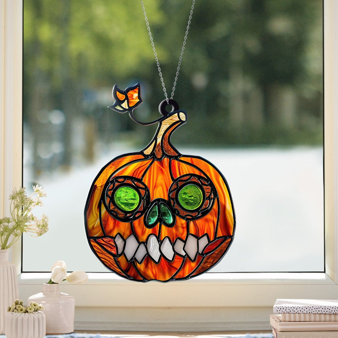 Face Pumpkin Suncatcher Ornament, Halloween Pumpkin Ornament Home Decor