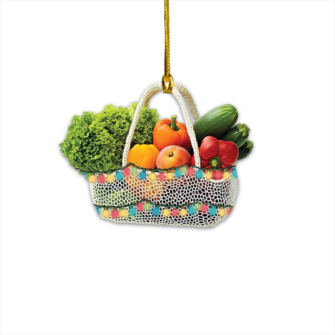 Vegetables Bag Hanging Christmas Ornament, Fruits Bag Christmas Ornament Decor Holiday Gift