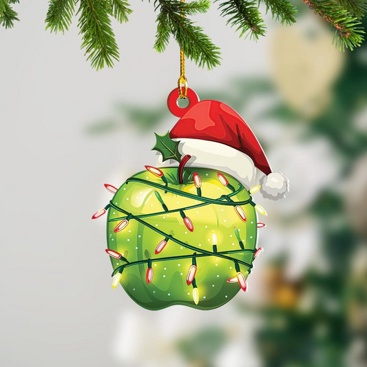 Green Apple Christmas Lights Ornament, Unique Green Apple Flat Hanging Christmas Ornament Decor