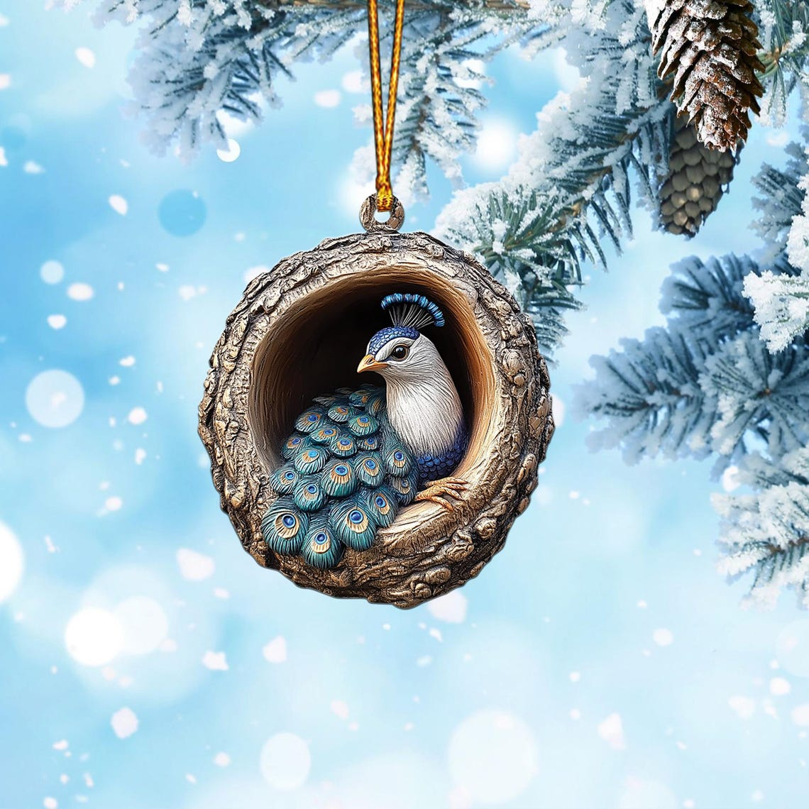 Peacock Flat Hanging Christmas Ornament, Peacock Rearview Mirror Car Ornament Decor Holiday