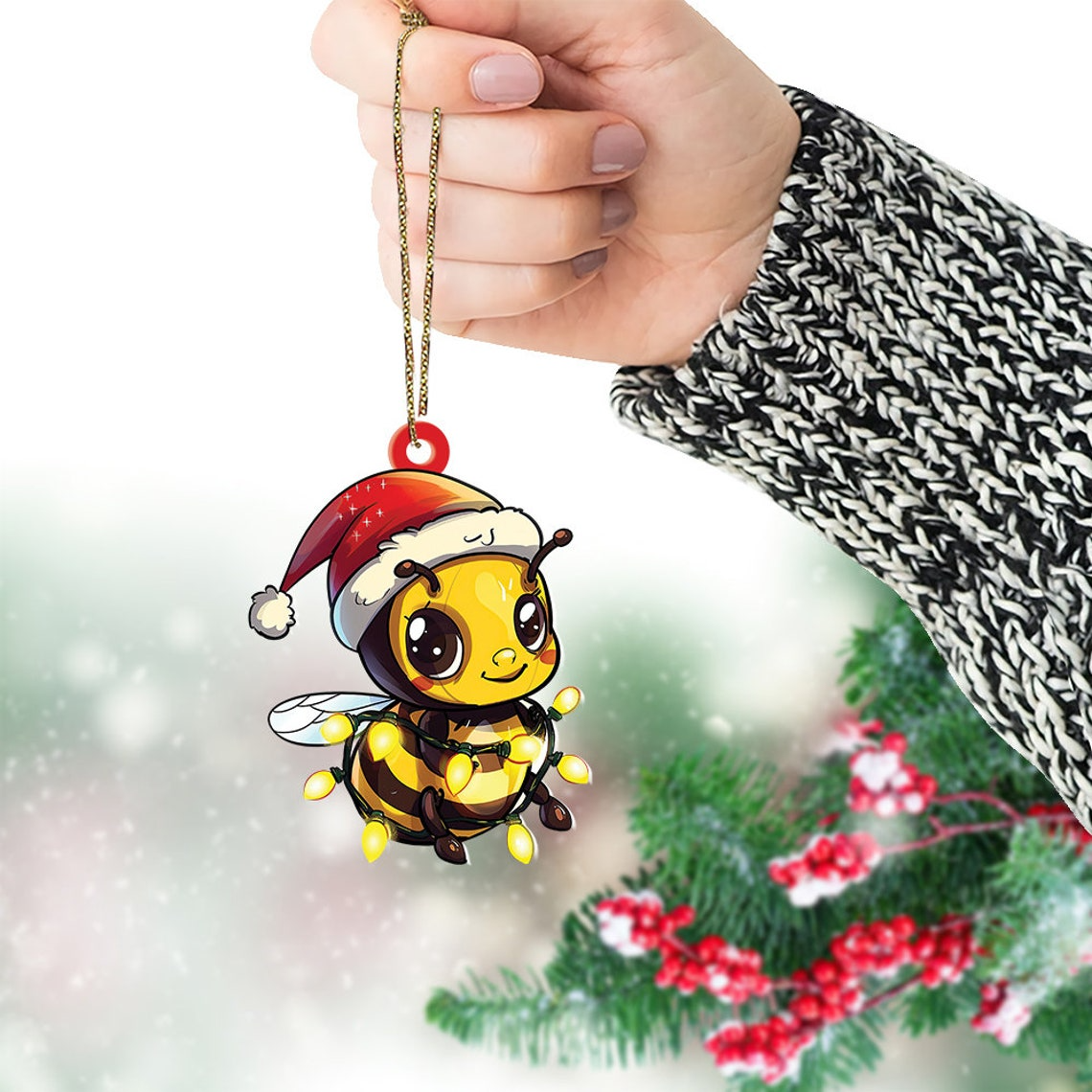 Cute Bee Christmas Lights Ornament Decor, Bee Flat Car Hanging Christmas Ornament Decor Gift