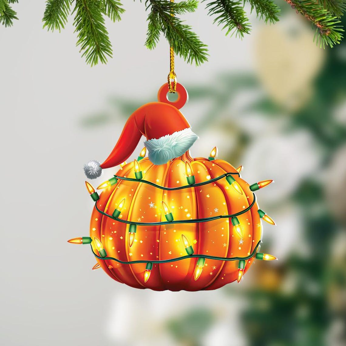 Unique Pumpkin Christmas Tree Ornament, Pumpkin Car Flat Hanging Ornament Holiday Gift