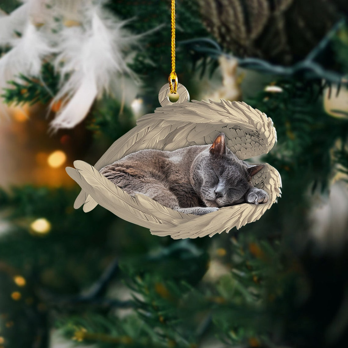 Chartreux Cat Sleeping Angel Christmas Ornament, Chartreux Cat Angel Car Ornament Christmas Gift