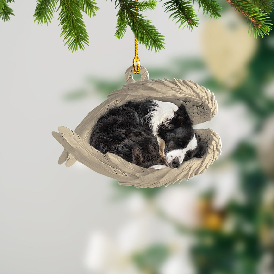 Border Collie Dog Sleeping Angel Wings Ornament, Ornament Dog Sleeping Christmas Decor Gift