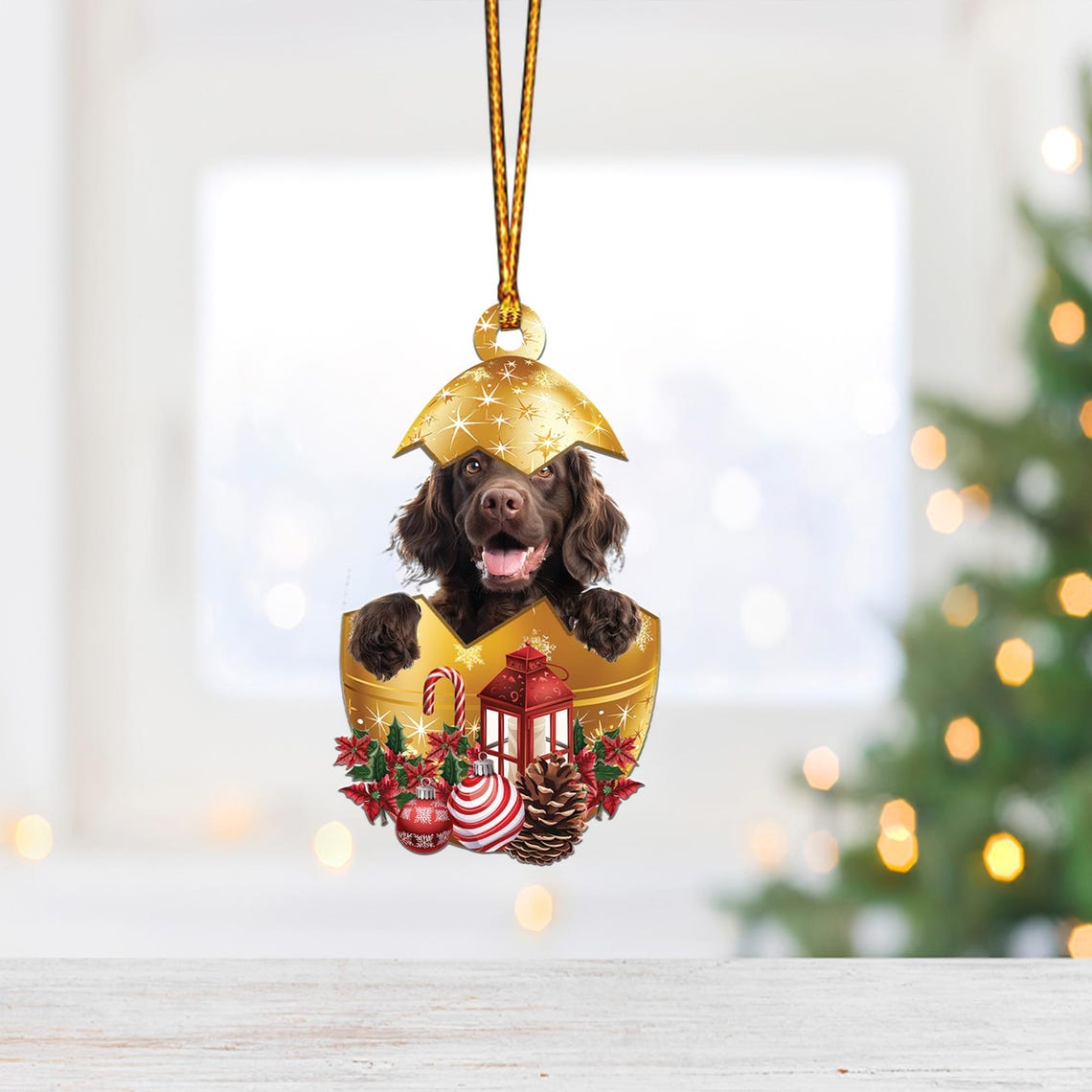 Boykin Spaniel In in Golden Egg Christmas Ornament, Christmas Dog Ornament Decor Gift