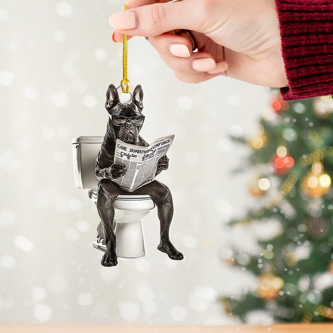 Cane Corso Dog Sit On Toilet Ornament, Cane Corso Dog Christmas Hanging Ornament