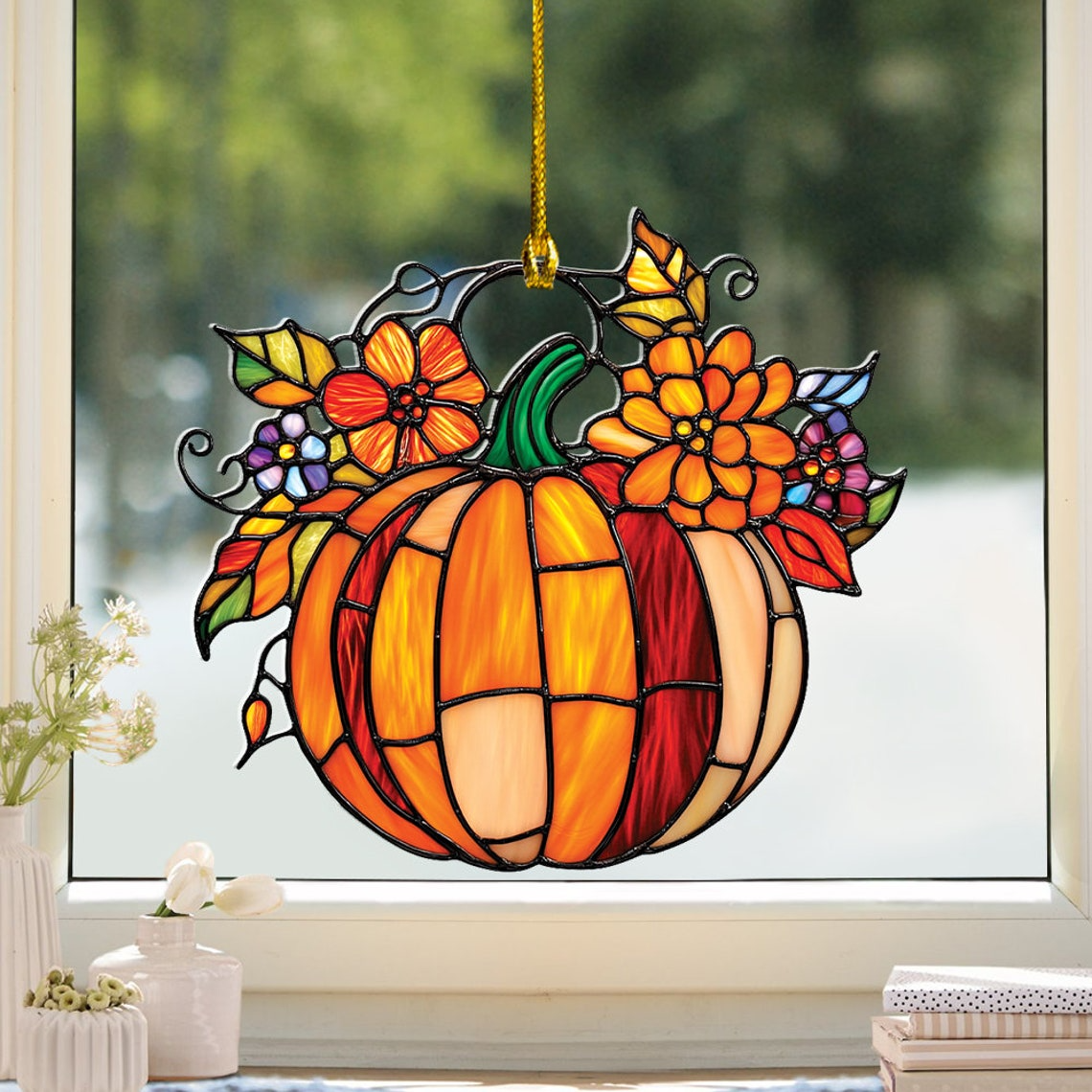 Halloween Pumpkin Suncatcher Ornament, Halloween Pumpkin Home Decor