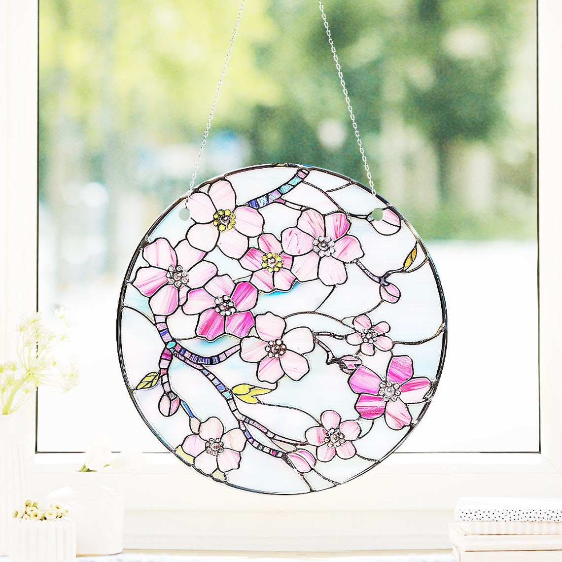 Sakura Flower Pink Suncatcher Ornament, Sakura Flower Window Hanging Decor Ornament