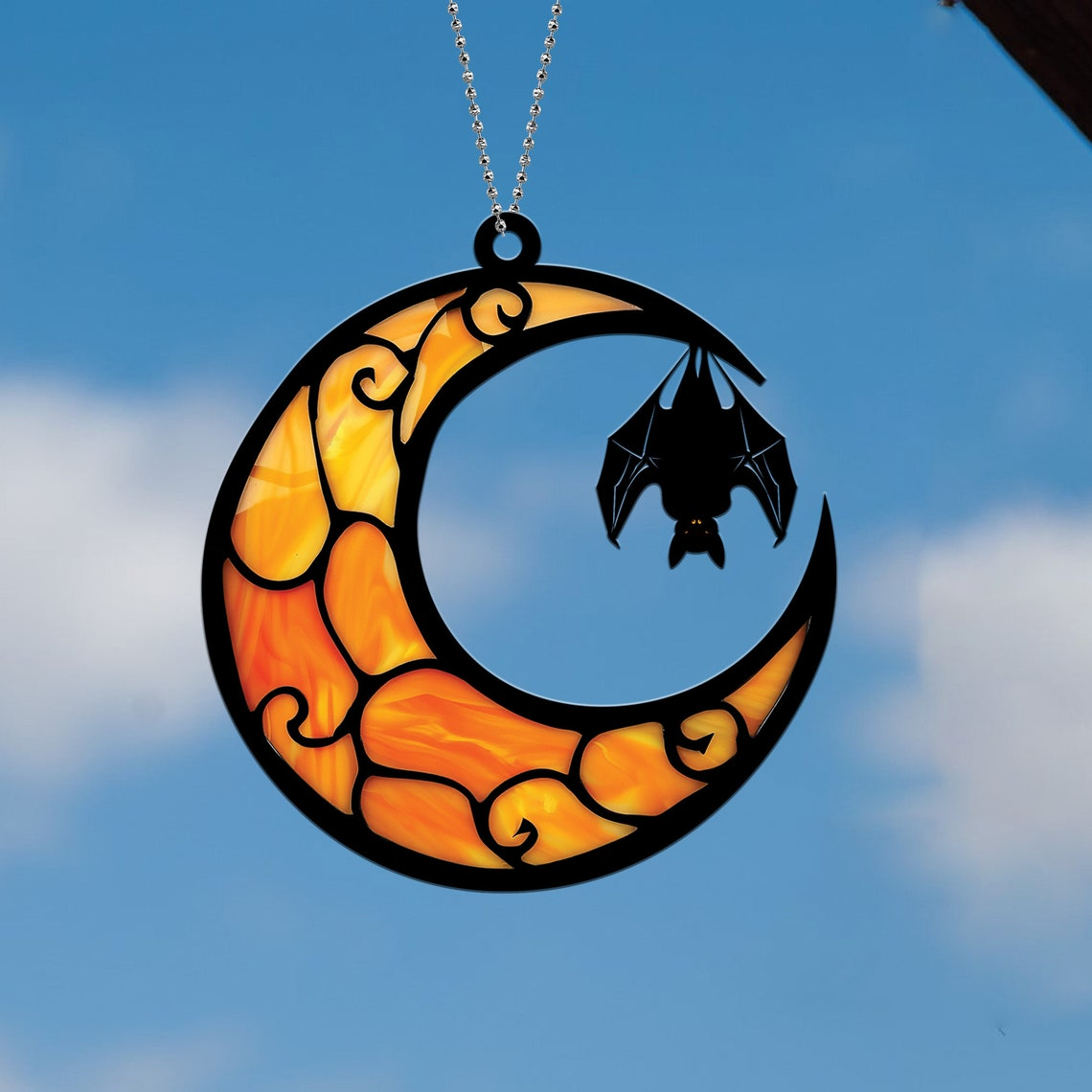 Bat Moon Halloween Window Hanging Suncatcher Ornament, Bat Hanging Ornament Decor