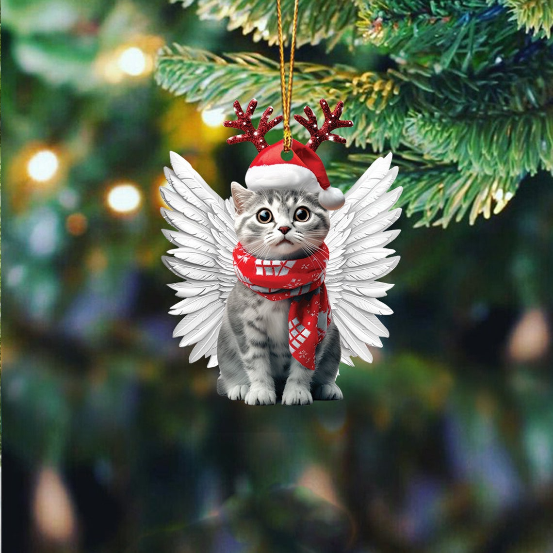 Cute Cat Angel Wings Christmas Tree Ornament, Cat Car Christmas Ornament Decor Holiday Gift