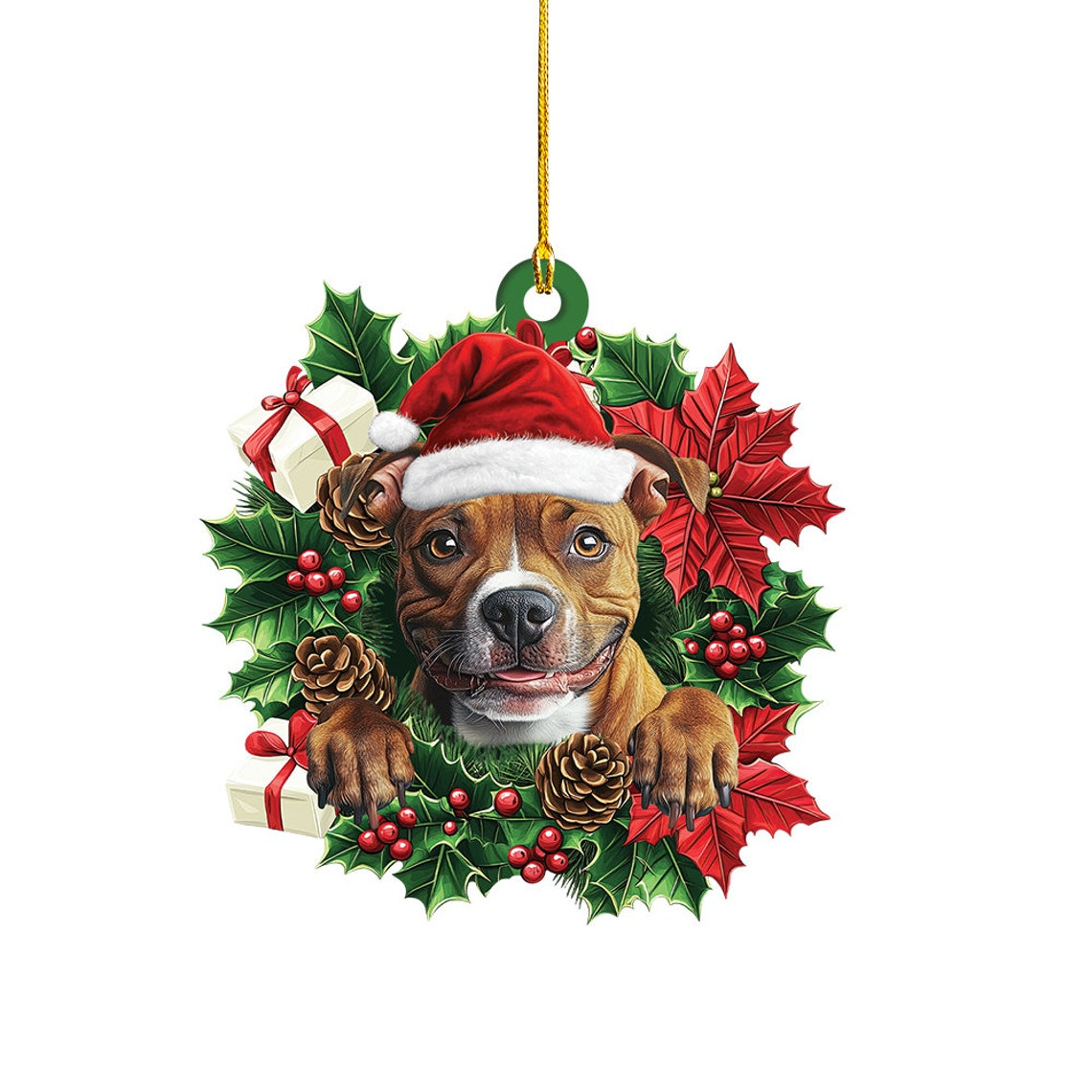 Staffordshire Bull Terrier Dog Christmas Wreath Ornament, Staffy Dog Christmas Ornament Decor Gift