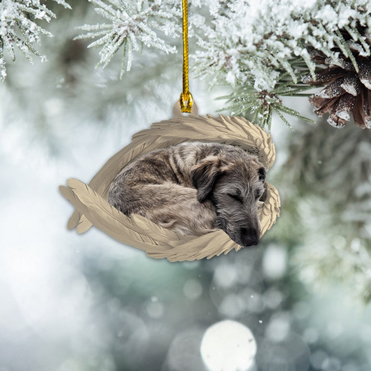 Irish Wolfhound Dog Sleeping Angel Wings Ornament, Irish Wolfhound Dog Christmas Ornament