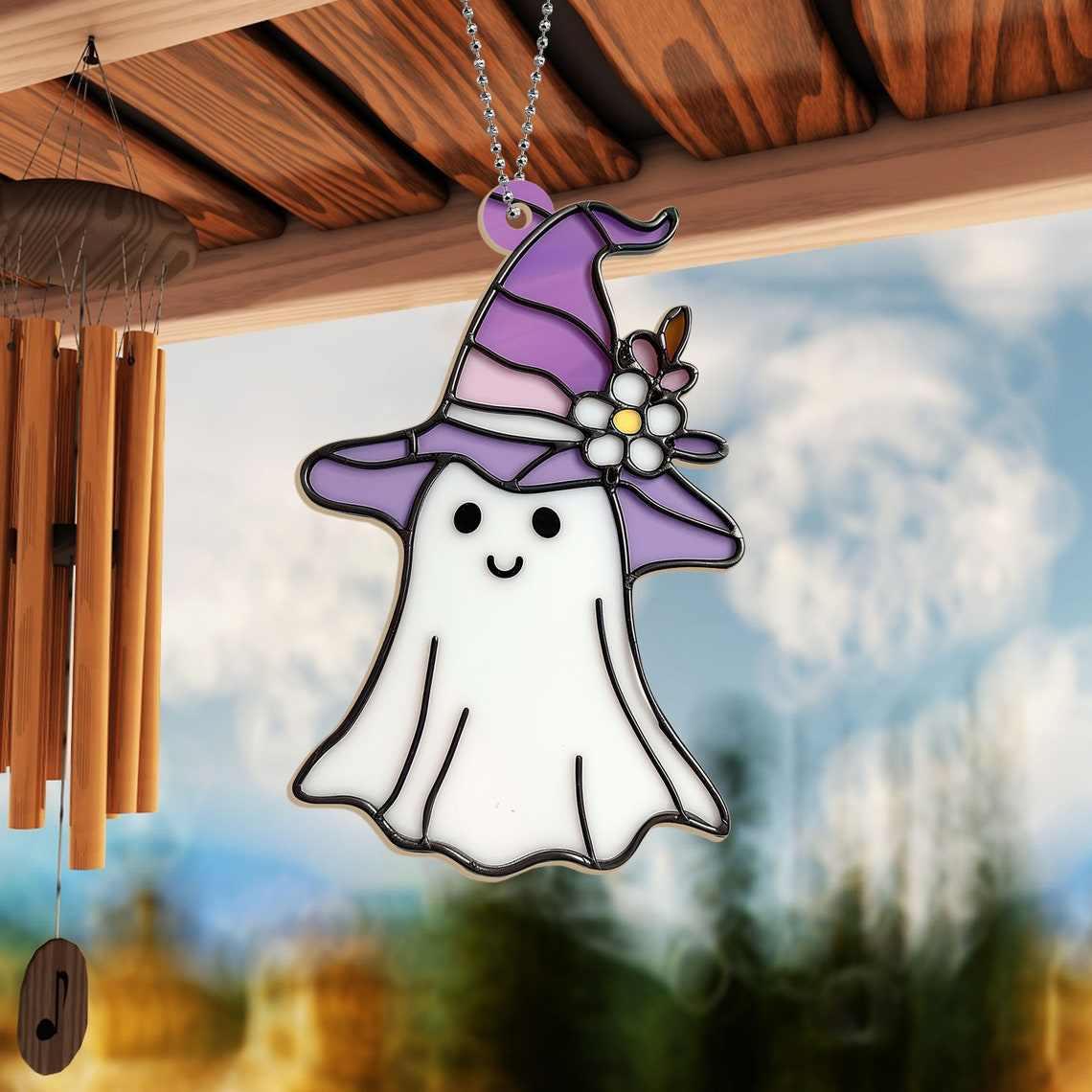 Ghost Witchy Girly Halloween Suncatcher, Ghost Hanging Ornament Gift