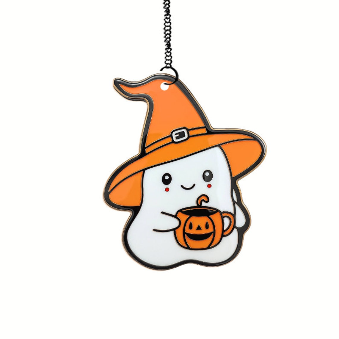 Witchy Ghost Funny and Pumpkin Halloween Suncatcher, Halloween Ghost Hanging Decor