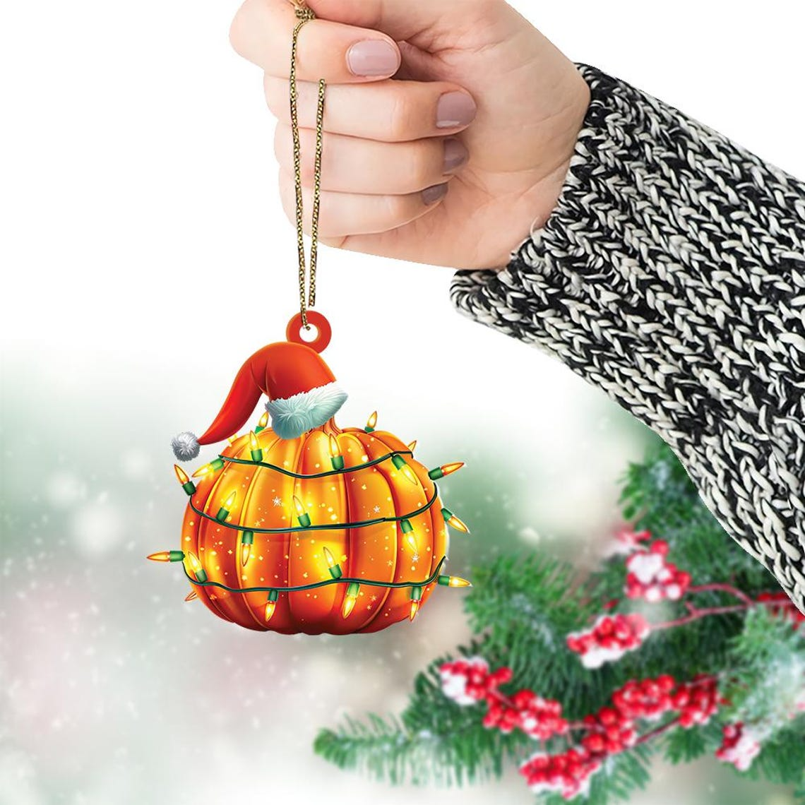 Unique Pumpkin Christmas Tree Ornament, Pumpkin Car Flat Hanging Ornament Holiday Gift