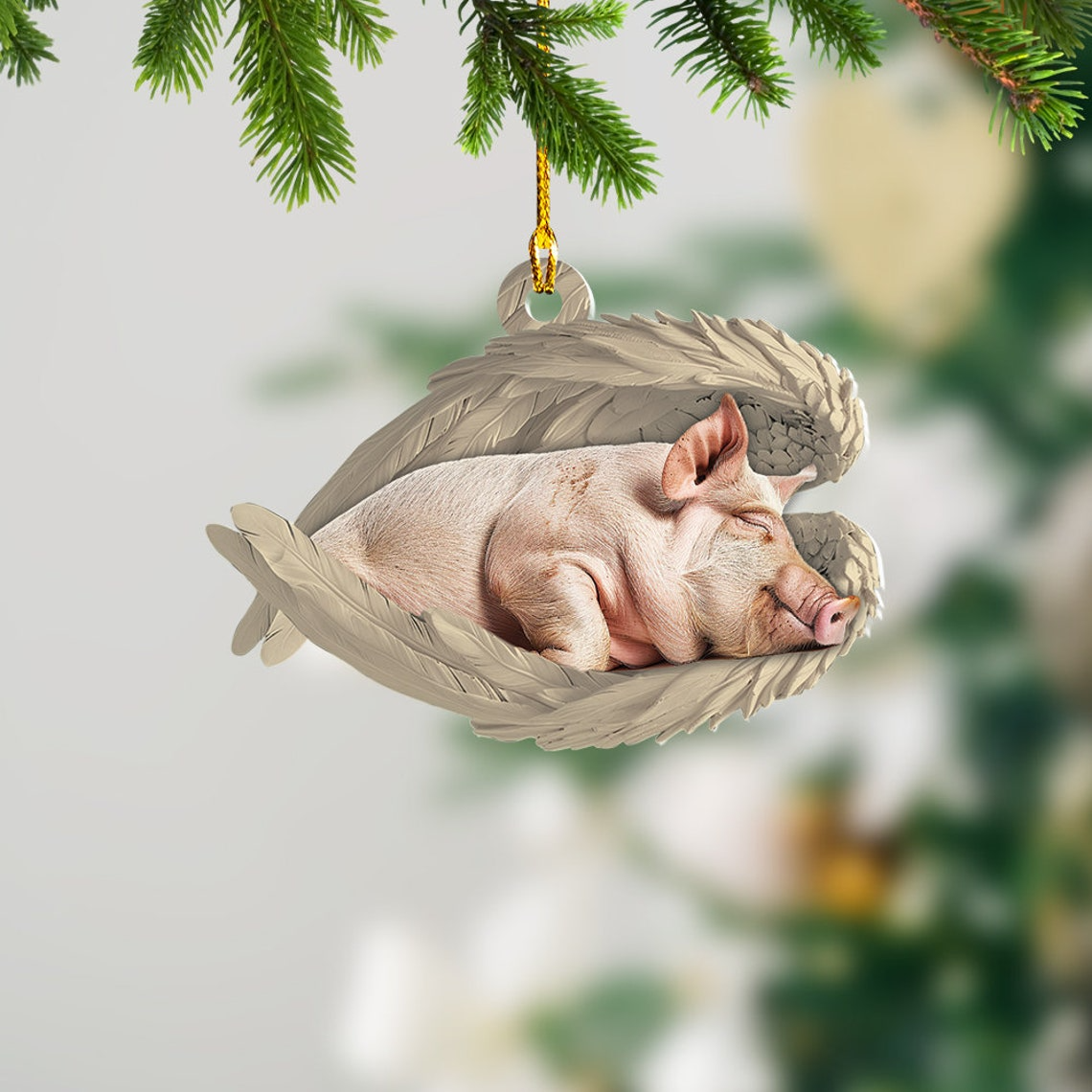 Cute Pig Sleeping Angel Hanging Christmas Ornament, Pig Angel Wings Christmas Ornament Decor