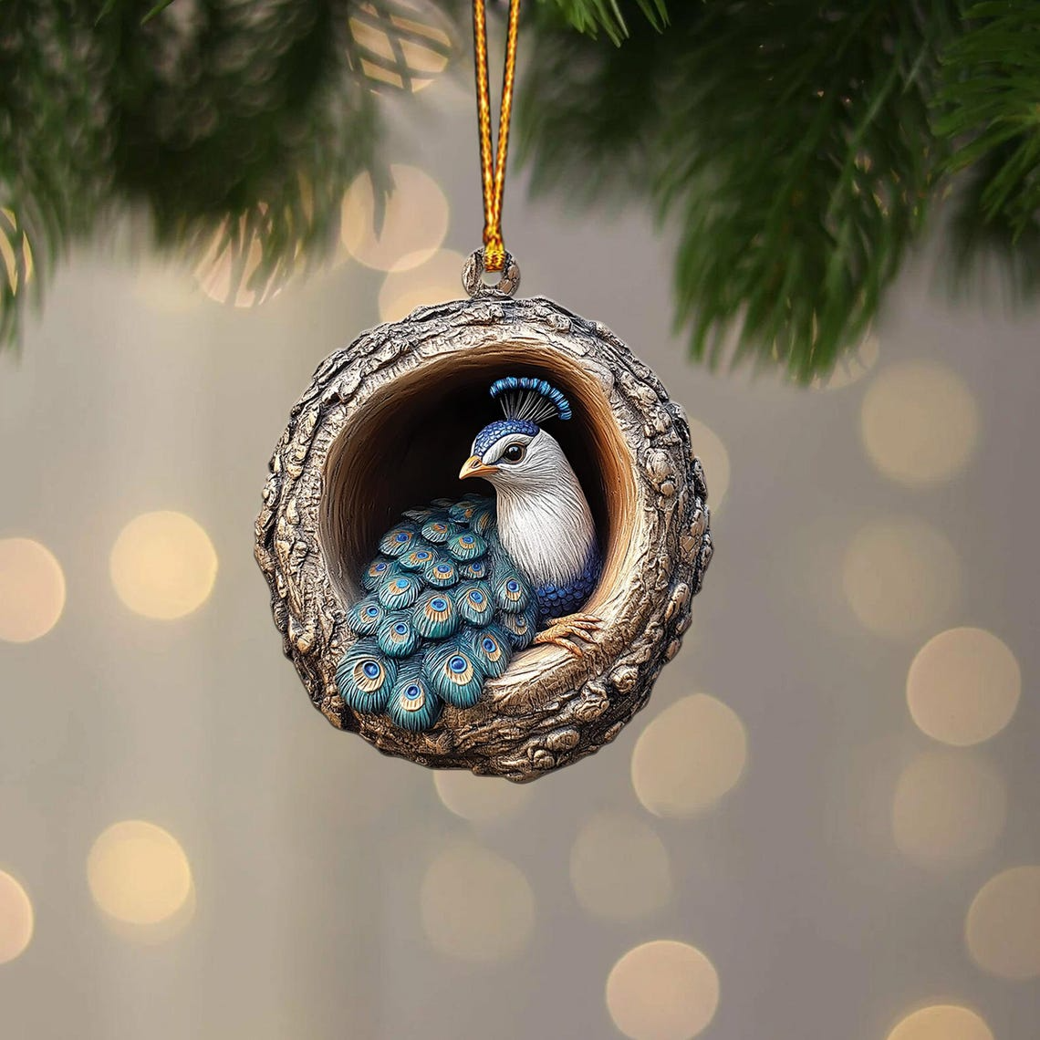 Peacock Flat Hanging Christmas Ornament, Peacock Rearview Mirror Car Ornament Decor Holiday