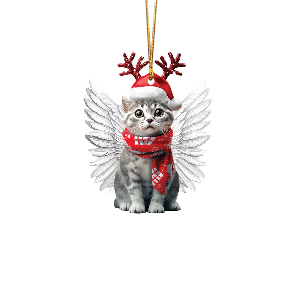 Cute Cat Angel Wings Christmas Tree Ornament, Cat Car Christmas Ornament Decor Holiday Gift