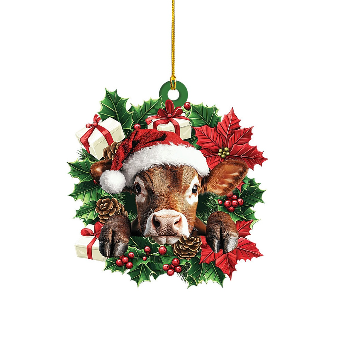 Cow Hanging Christmas Wreath Ornament, Ornament Christmas Cow Rearview Mirror Car Decor