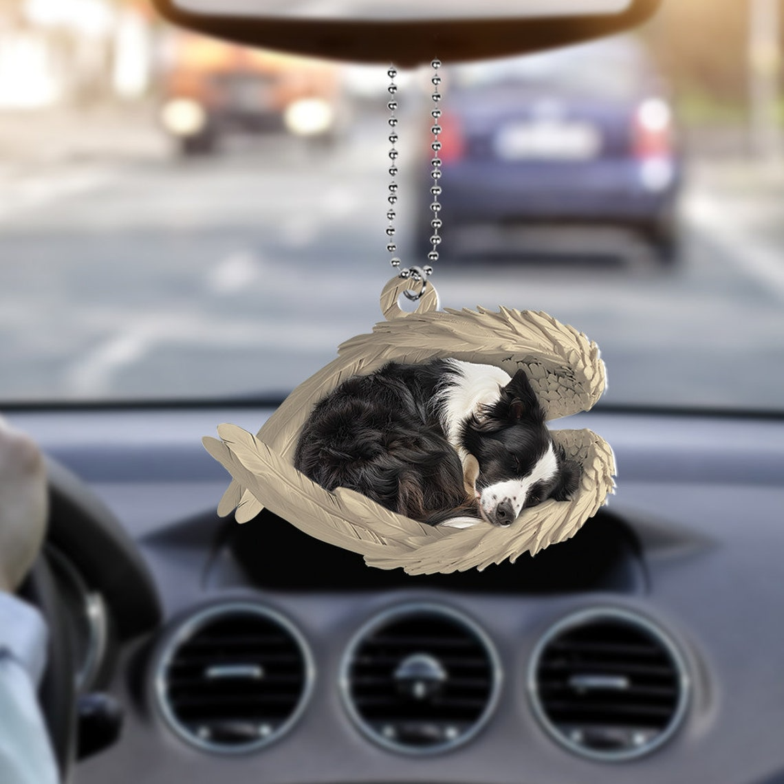 Border Collie Dog Sleeping Angel Wings Ornament, Ornament Dog Sleeping Christmas Decor Gift