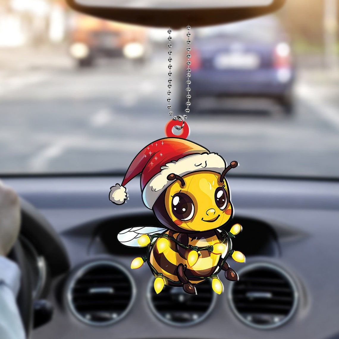 Cute Bee Christmas Lights Ornament Decor, Bee Flat Car Hanging Christmas Ornament Decor Gift