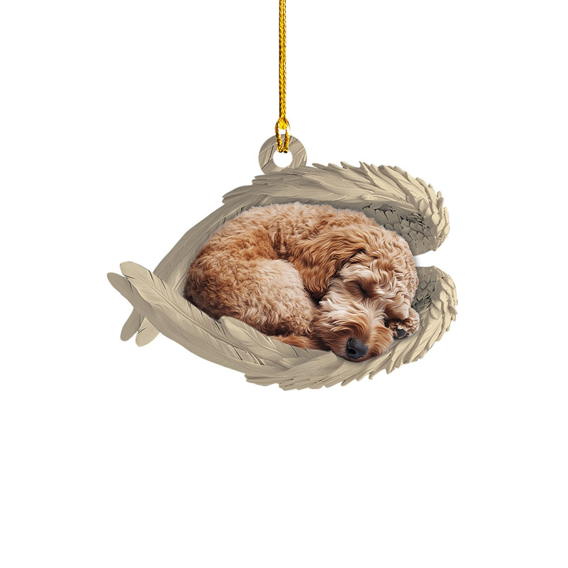 Labradoodle Dog Sleeping Angel Wings Ornament, Labradoodle Dog Christmas Ornament