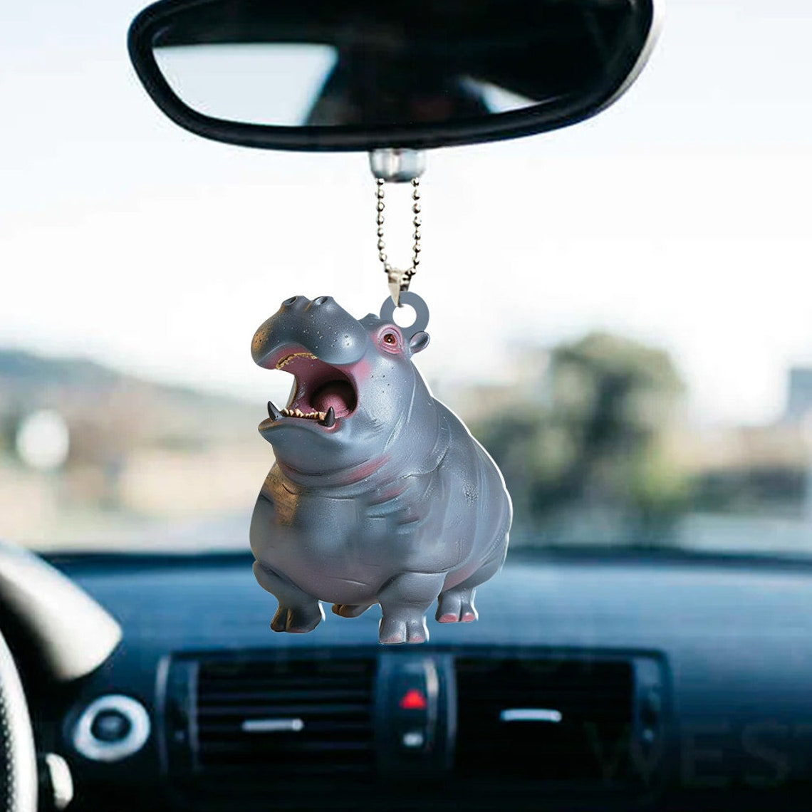 Cute Hippo Moo Deng Hanging Ornament, Hippo Rearview Mirror Car Christmas Ornament Decor