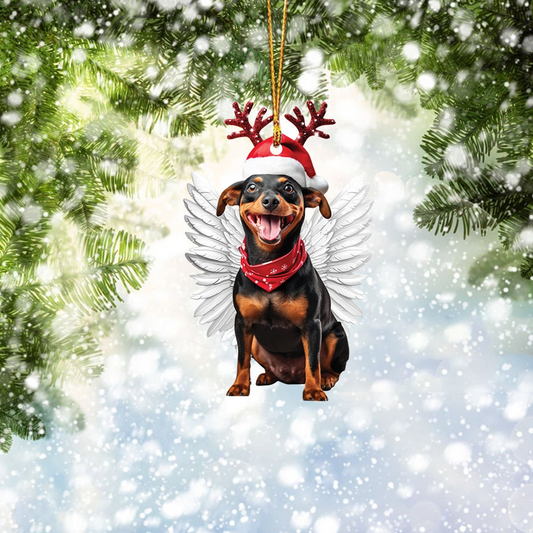 Cute Dog Angel Wings Hanging Christmas Ornament, Dog Flat Car Christmas Ornament Decor Gift