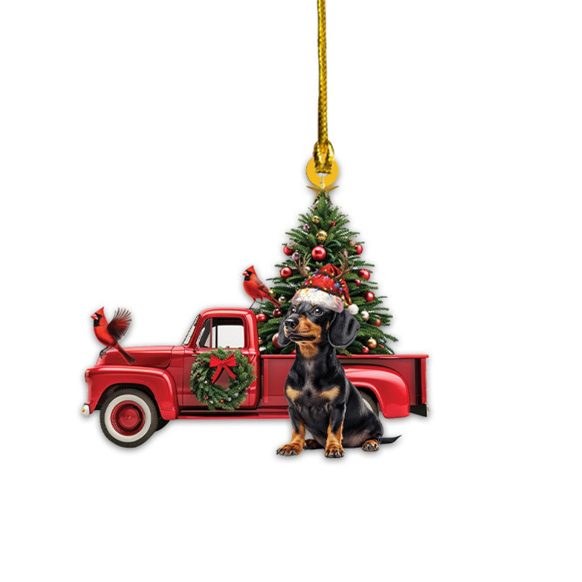 Cute Dachshund Dog Red Truck Christmas Ornament, Cute Dachshund Dog Christmas Ornament Gift