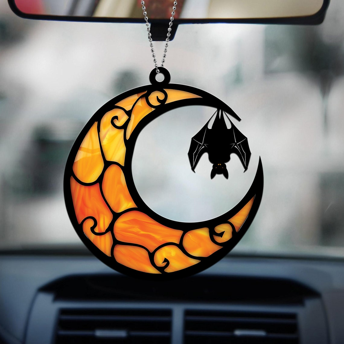 Bat Moon Halloween Window Hanging Suncatcher Ornament, Bat Hanging Ornament Decor