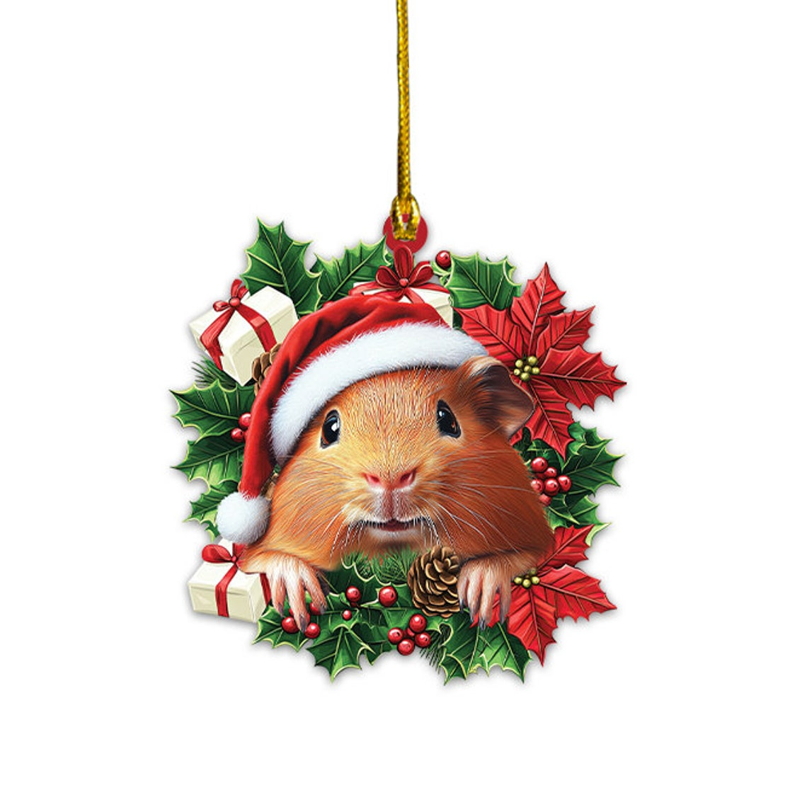 Guinea Pig Christmas Wreath Ornament, Guinea Pig Rearview Mirror Car Ornament Holiday Gift