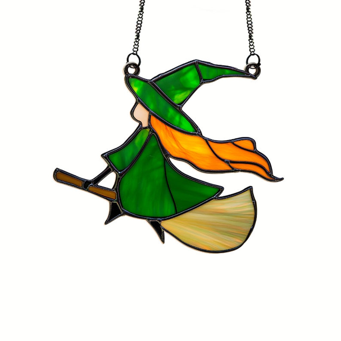 Little Witch Riding Broomstick Suncatcher, Halloween Witch Window Hanging Decor