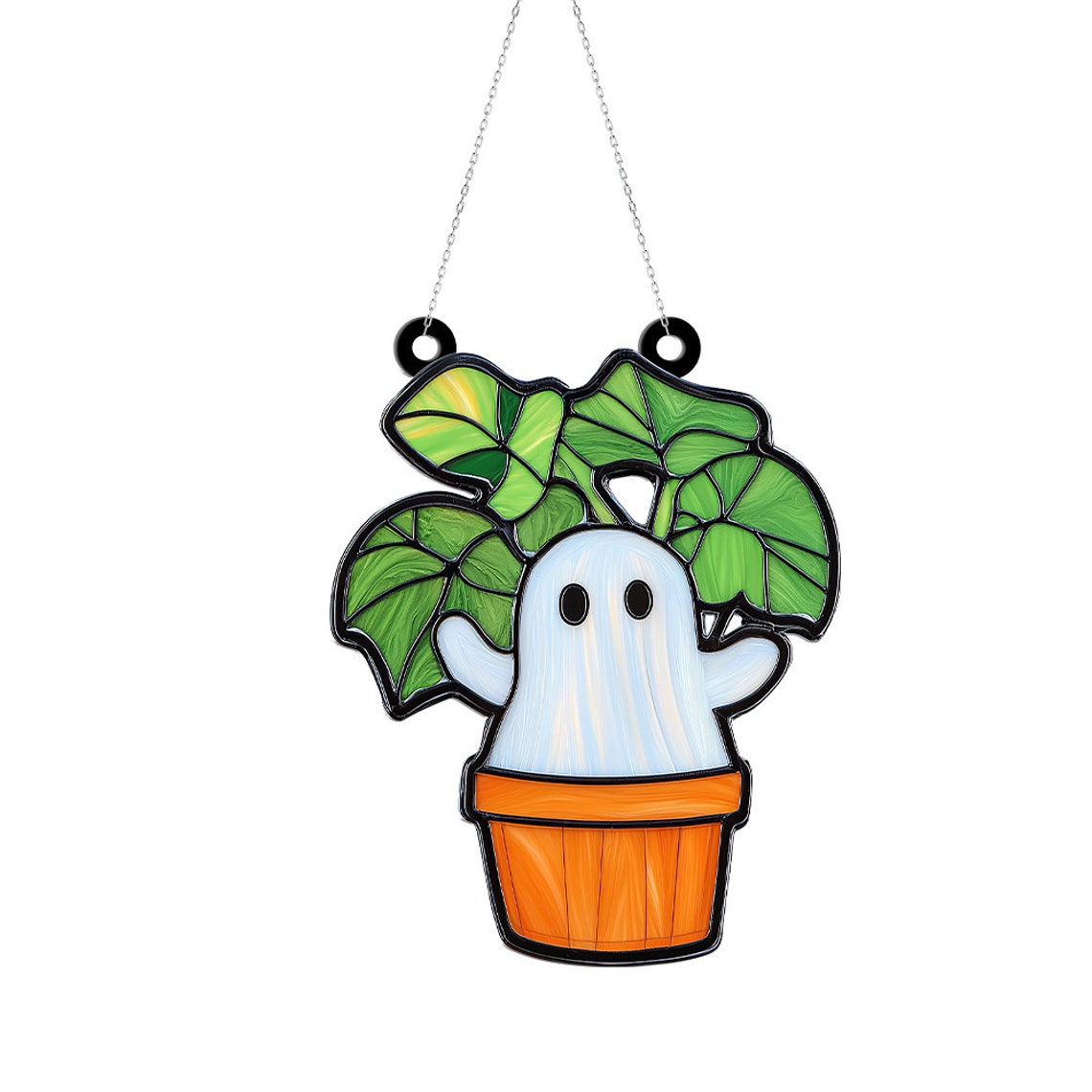 Ghost Plant Window Suncatcher Ornament, Halloween Ghost Planter Ornament