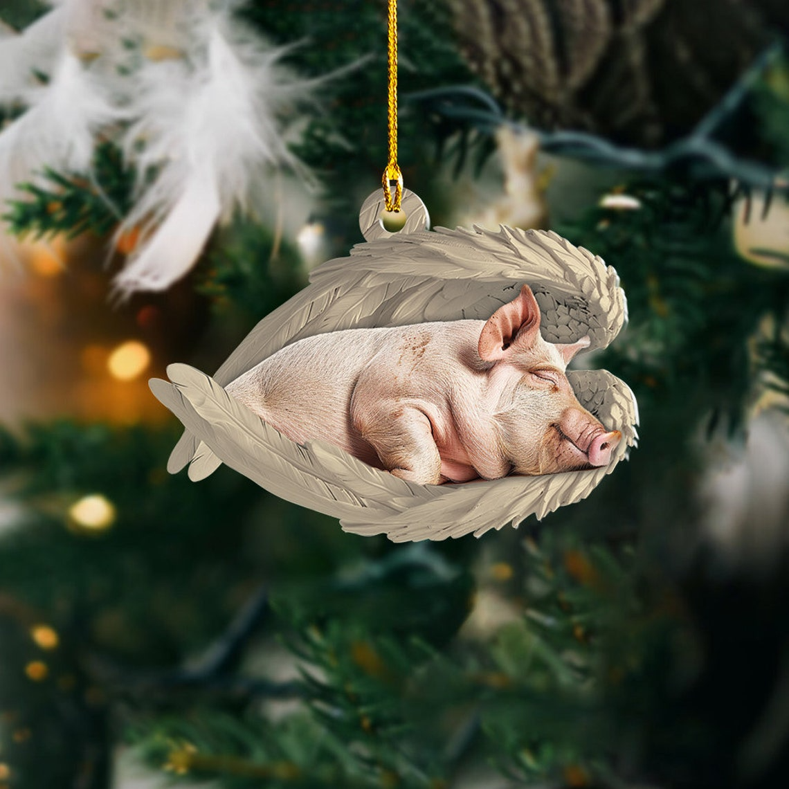 Cute Pig Sleeping Angel Hanging Christmas Ornament, Pig Angel Wings Christmas Ornament Decor