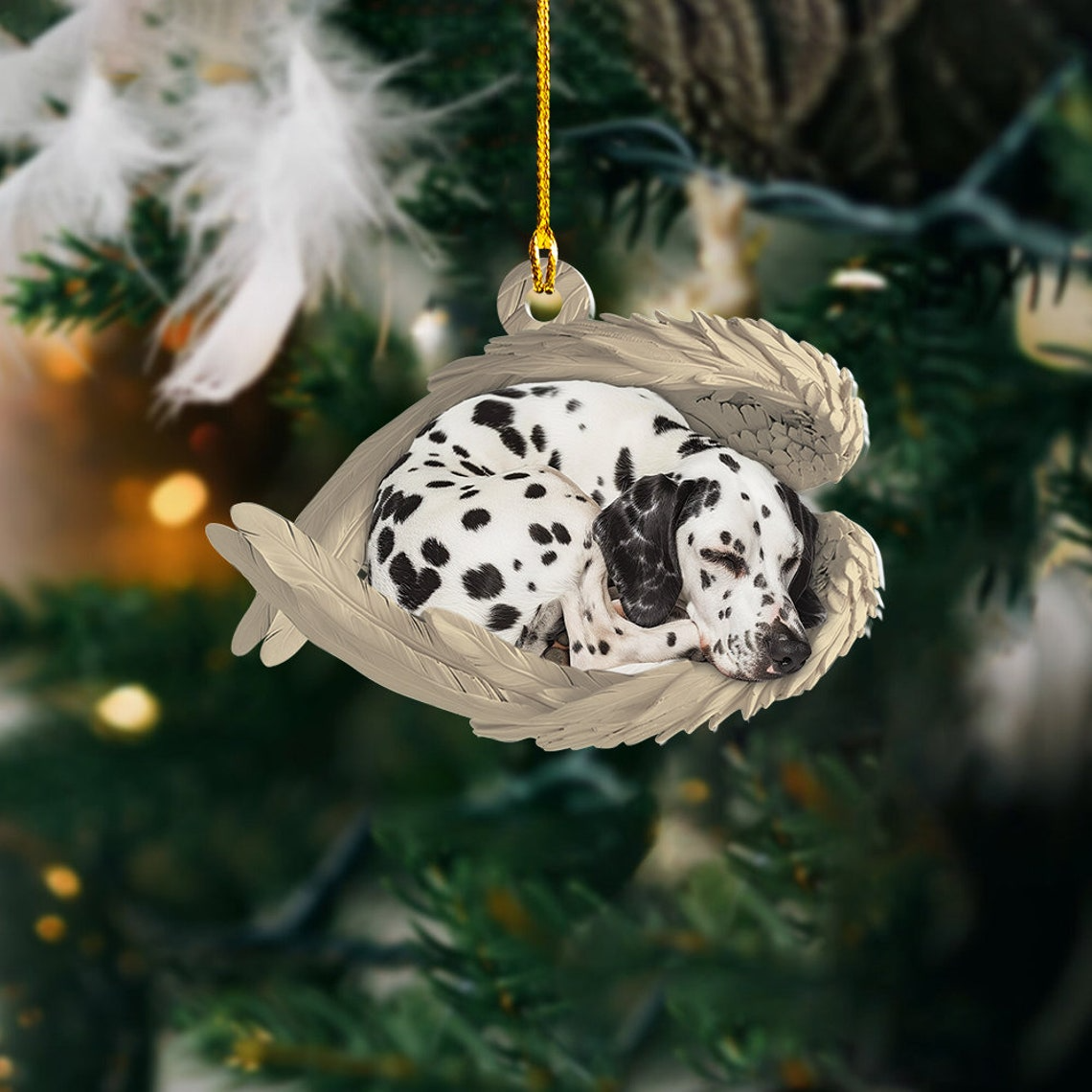 Dalmatian Dog Sleeping Angel Wings Ornament, Dalmatian Dog Hanging Christmas Ornament Gift