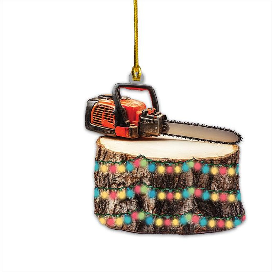 Logs And Chainsaw Hanging Christmas Ornament, Tree Cutter Christmas Ornament Decor Gift