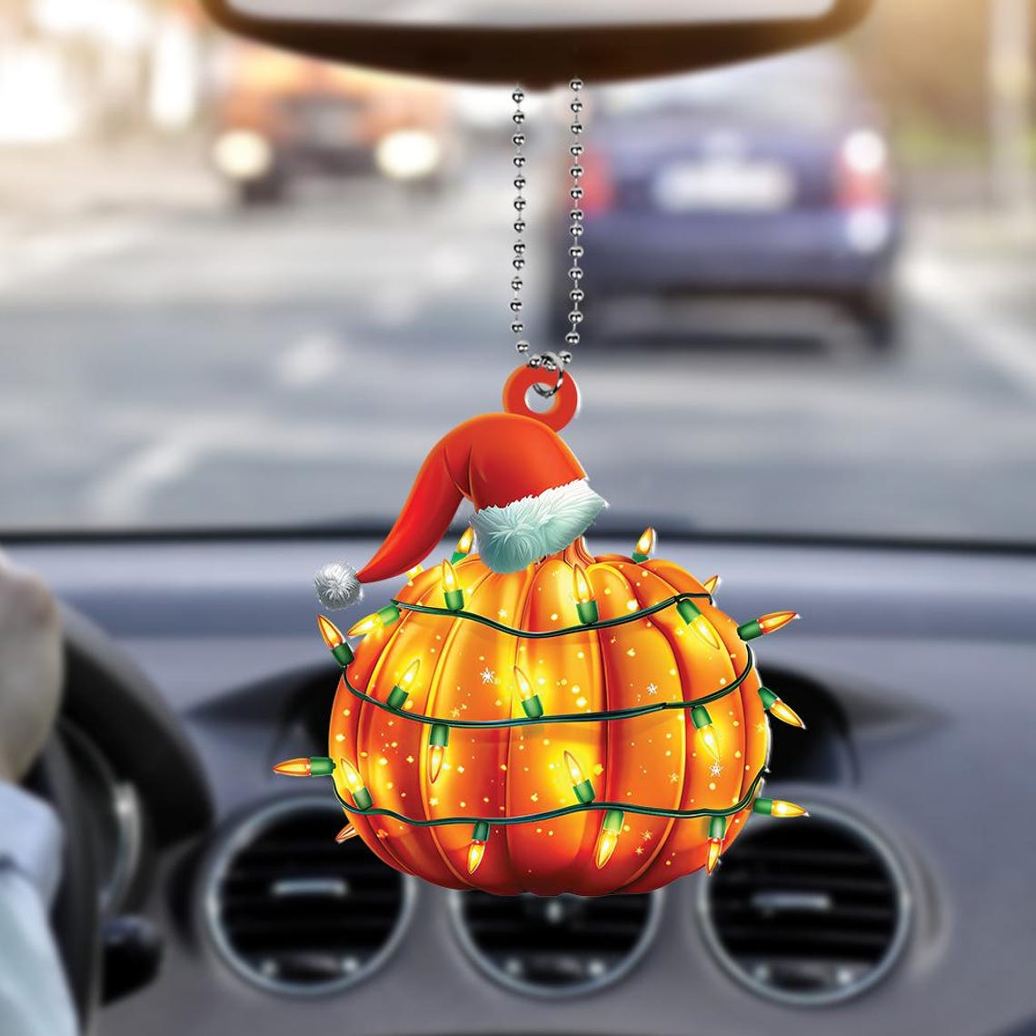 Unique Pumpkin Christmas Tree Ornament, Pumpkin Car Flat Hanging Ornament Holiday Gift