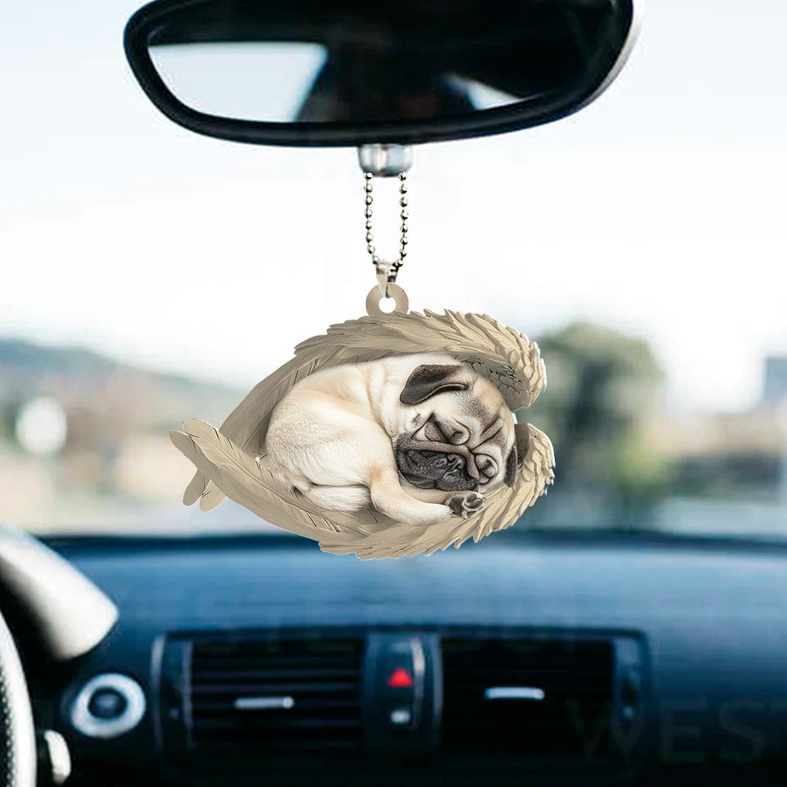 Lovely Pug Dog Hanging Christmas Ornament Gift, Pug Dog Sleeping Angel Wings Ornament Decor