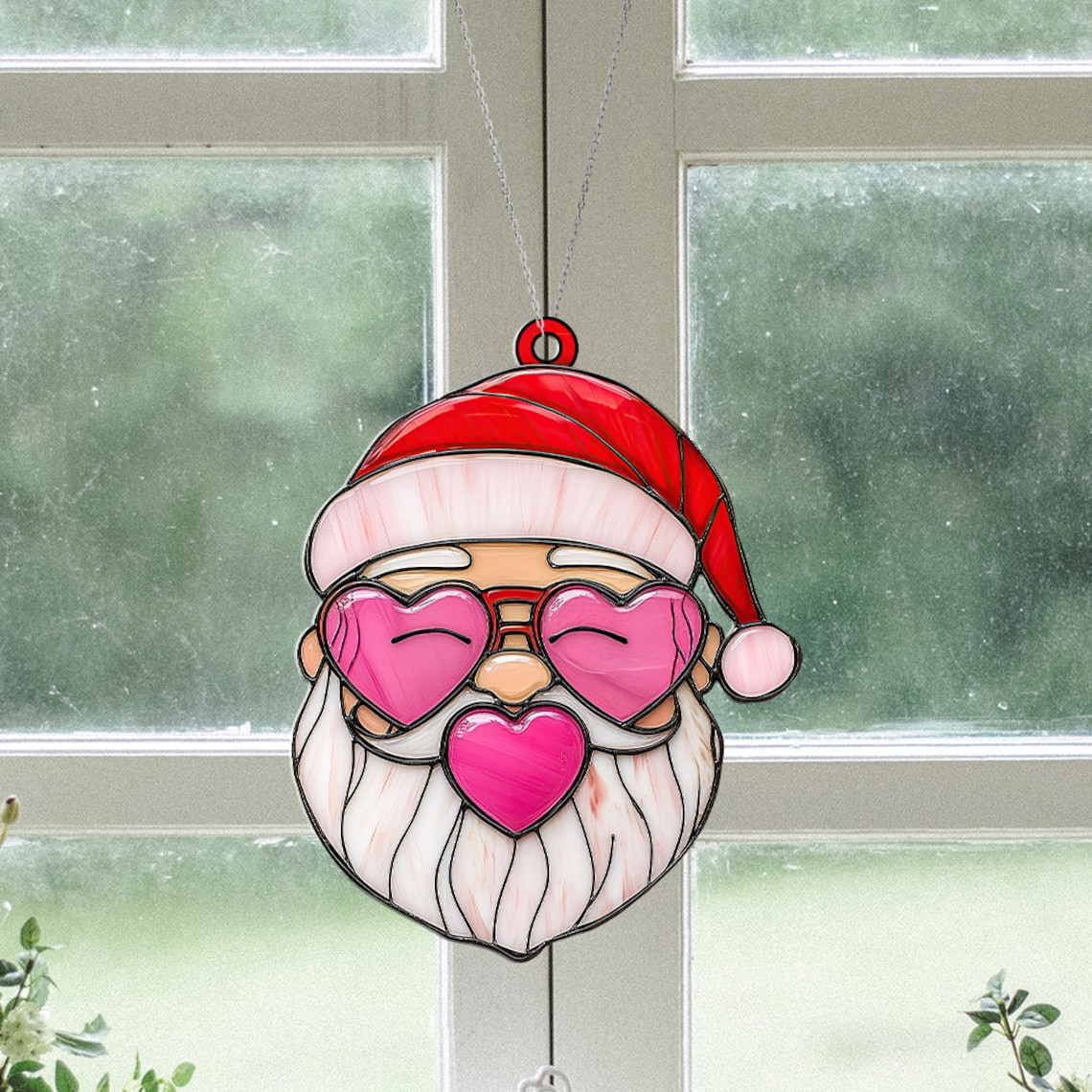 Santa Claus with Buble Gum Suncatcher Ornament, Santa with Buble Gum Christmas Ornament