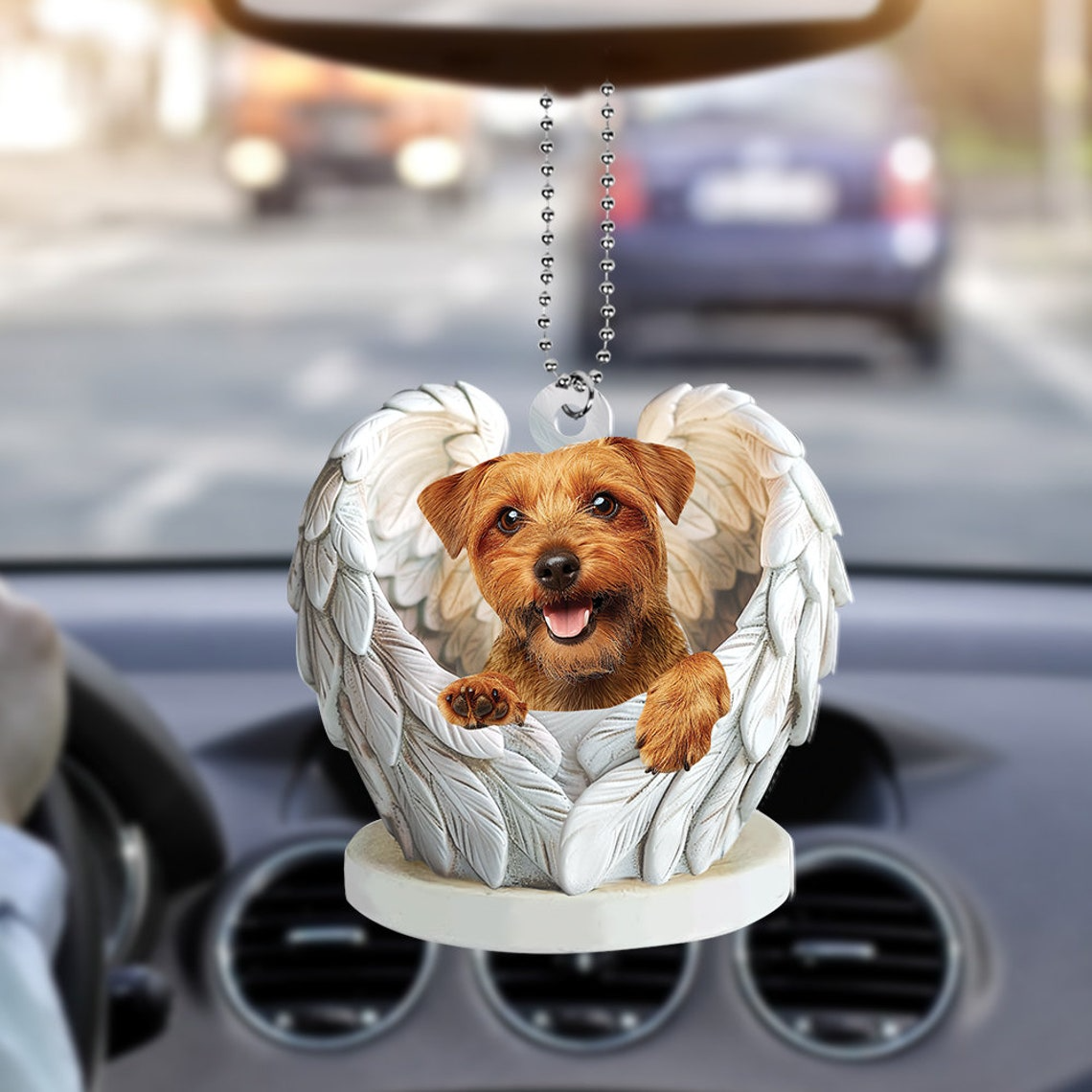 Norfolk Terrier Dog Angel Wings Hanging Ornament, Norfolk Terrier Dog Christmas Ornament