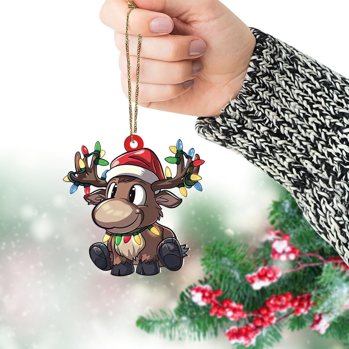 Cute Moose Christmas Lights Decor Ornament, Moose Hanging Christmas Tree Ornament Decor Gift