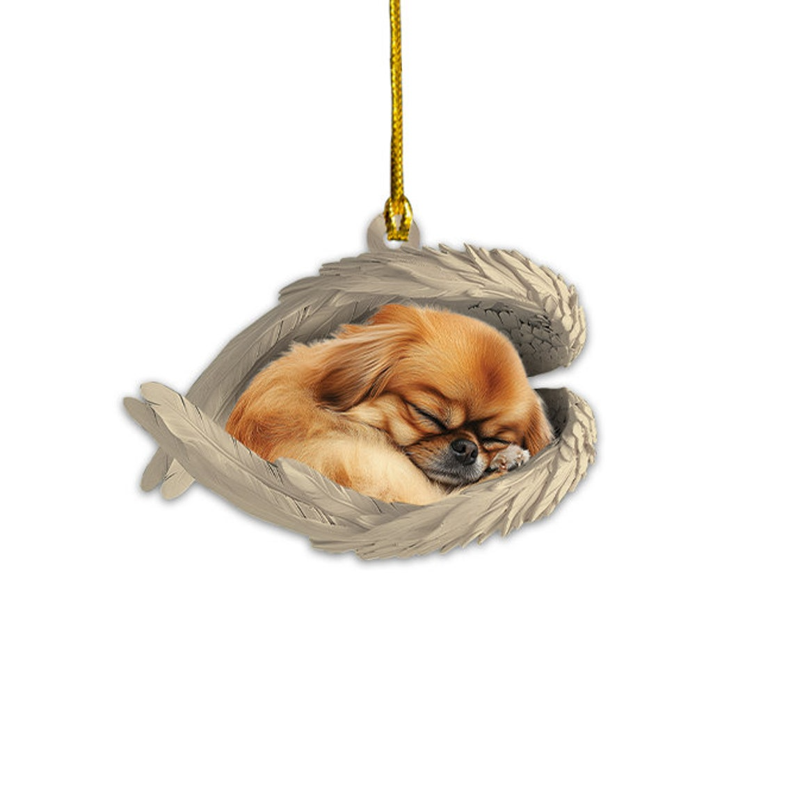 Pekingese Dog Hanging Christmas Ornament, Pekingese Dog Sleeping Angel Wings Ornament Decor