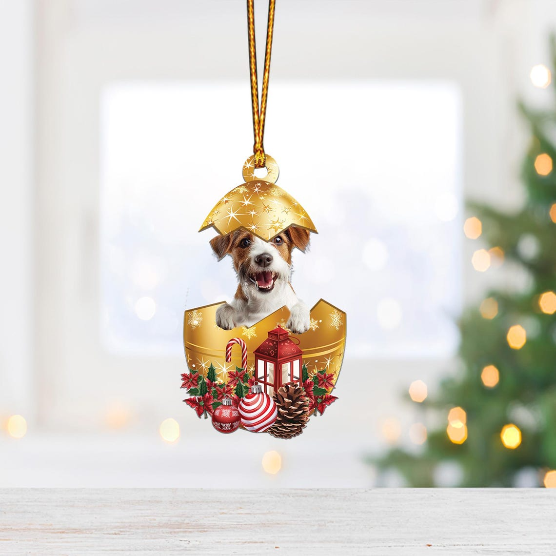 Parson Russell In in Golden Egg Christmas Ornament, Christmas Cute Dog Hanging Ornament