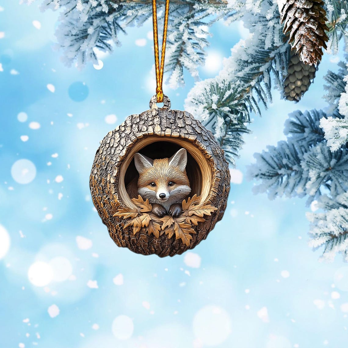 Fox Flat Hanging Christmas Ornament Decor, Fox Rearview Mirror Car Ornament Holiday Gift