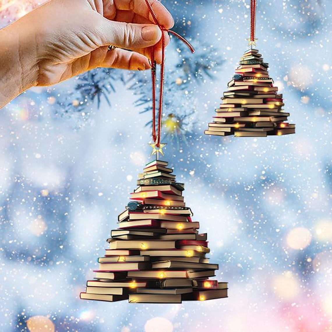 Book Heart Hanging Christmas Ornament, Reading Books in the Bookstore Ornament Decor