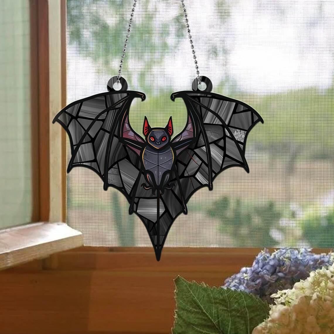 Unique Bat Flying Halloween Suncatcher Ornament, Halloween Bat Hanging Window Ornament