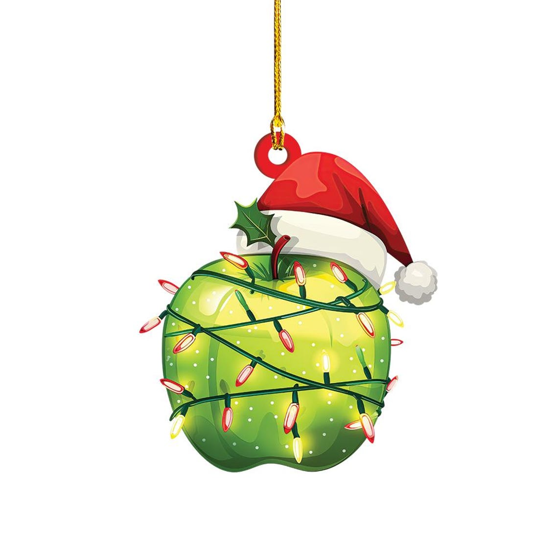 Green Apple Christmas Lights Ornament, Unique Green Apple Flat Hanging Christmas Ornament Decor