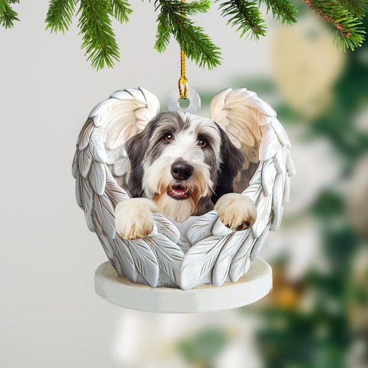 Ornament Bearded Collie Dog Angel Wings Christmas Decor, Bearded Collie Dog Flat Hanging Christmas Ornament