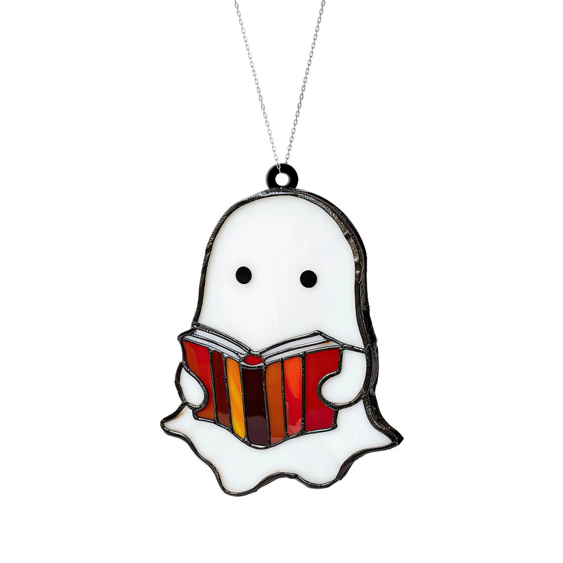 Ghost Reading Book Halloween Suncatcher, Halloween Cute Boo Reading Ornament