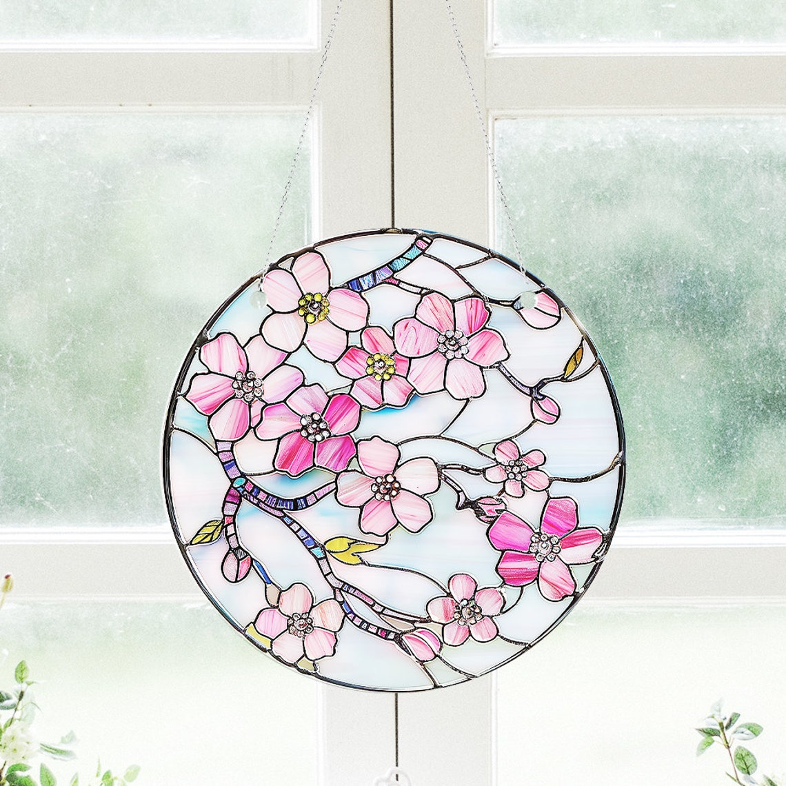 Sakura Flower Pink Suncatcher Ornament, Sakura Flower Window Hanging Decor Ornament